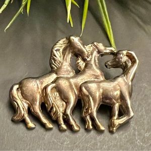 2 in 1 Vintage Three Horse Silver Tone Brooch Pin Pendant